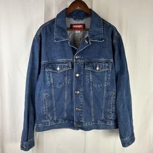 Wrangler Hero Jacket Mens Large Blue Denim Trucker Button Front Pockets Casual